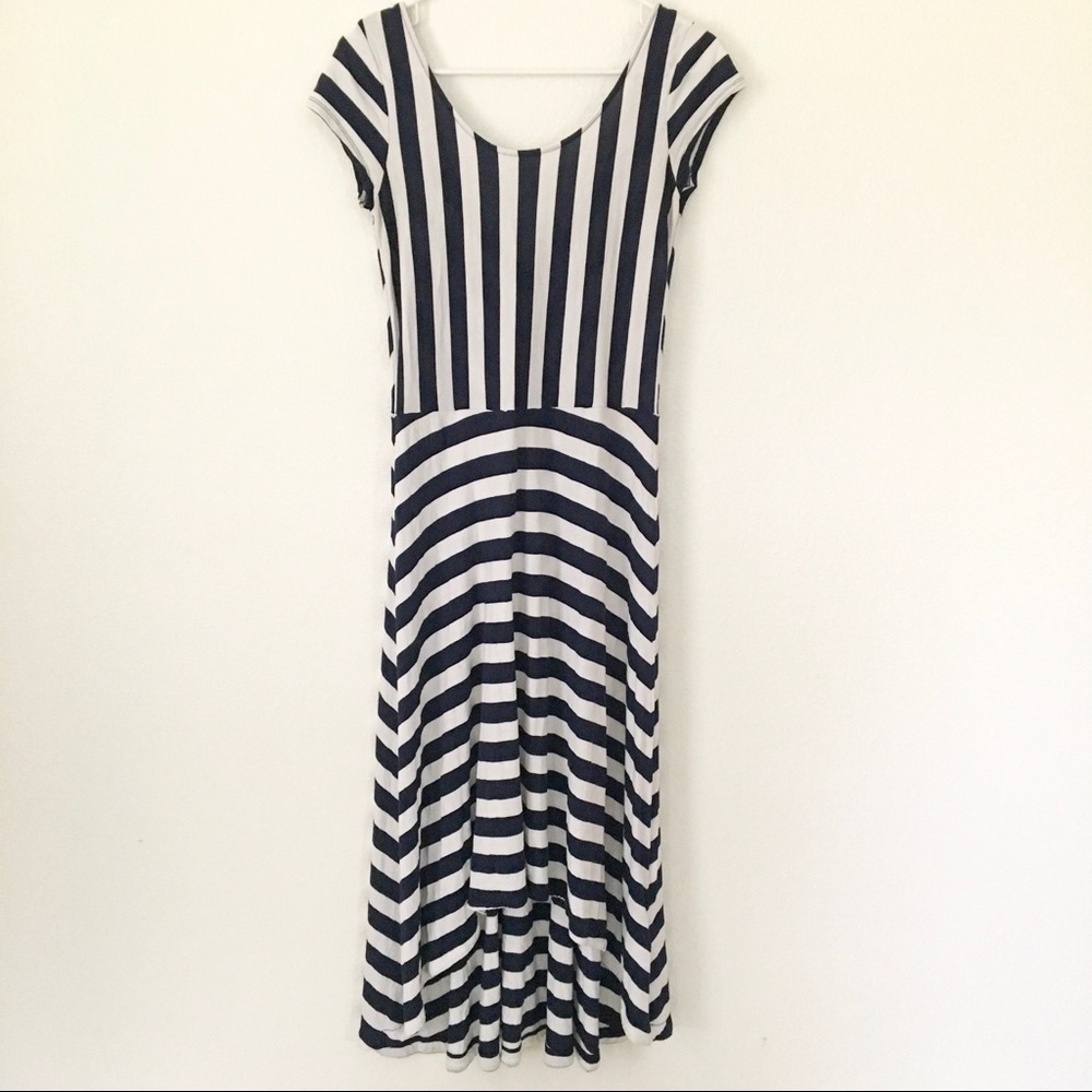 GAP Striped High/Low Dress, Navy and White
